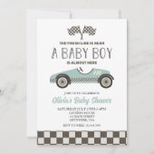 baby shower met blauwe loopauto kaart (Voorkant)