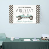 baby shower met blauwe loopauto spandoek (Beurs)