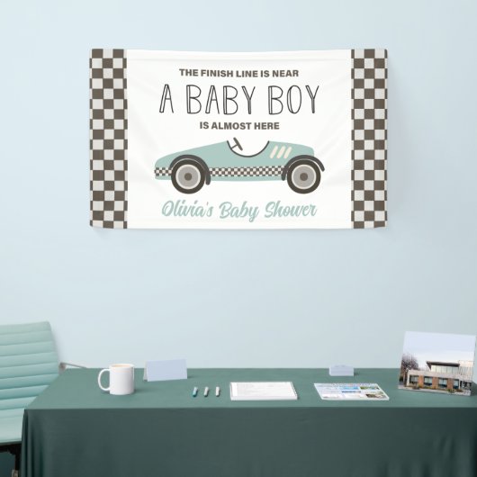 baby shower met blauwe loopauto spandoek (Beurs)