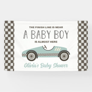 baby shower met blauwe loopauto spandoek