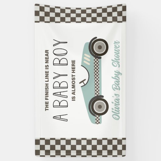 baby shower met blauwe loopauto spandoek (Verticaal)