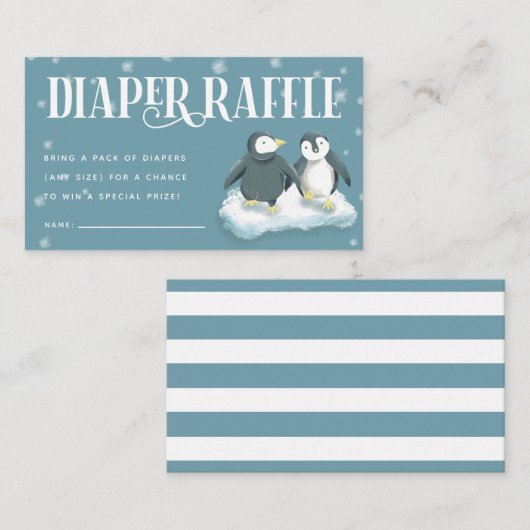 Baby shower met blauwe pinguïns - luierritssluitin informatiekaartje (Voorkant / Achterkant)