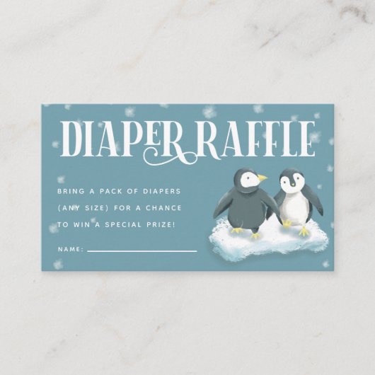 Baby shower met blauwe pinguïns - luierritssluitin informatiekaartje (Voorkant)