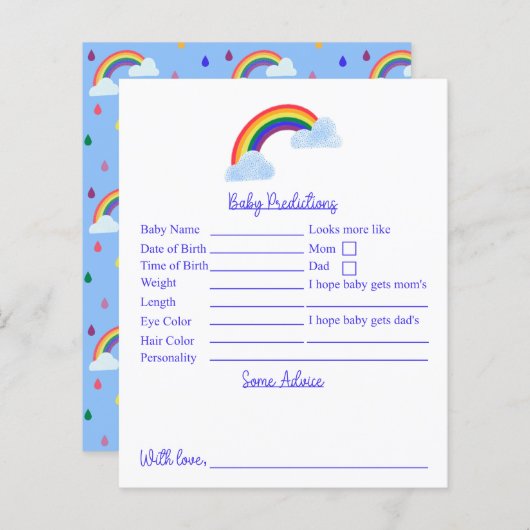 Baby shower met blauwe regenboog en advies (Voorkant / Achterkant)