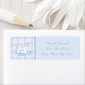 Baby shower met blauwe Rocking Horse Etiket (Insitu)
