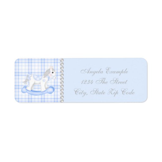 Baby shower met blauwe Rocking Horse Etiket (Voorkant)