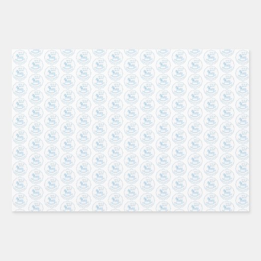 Baby shower met blauwe Rocking Horse Inpakpapier Vel (Voorkant 3)