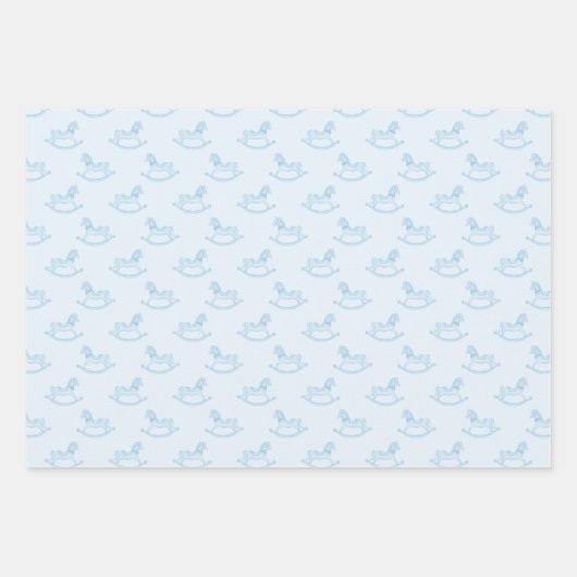 Baby shower met blauwe Rocking Horse Inpakpapier Vel (Voorkant)