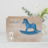 Baby shower met blauwe Rocking Horse Kaart (Staand voorkant)