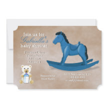 Baby shower met blauwe Rocking Horse