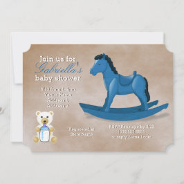Baby shower met blauwe Rocking Horse Kaart