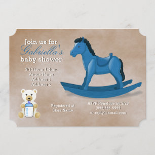 Baby shower met blauwe Rocking Horse Kaart