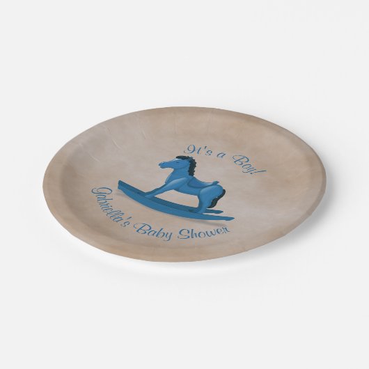 Baby shower met blauwe Rocking Horse Papieren Bordje (Gekanteld)