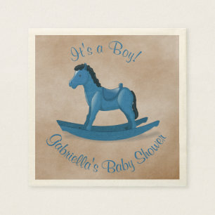 Baby shower met blauwe Rocking Horse Servet
