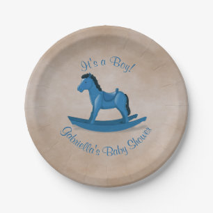 Baby shower met blauwe Rockpaarden Papieren Bordje