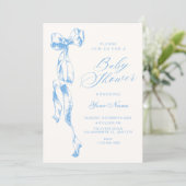 Baby shower met blauwe strik kaart (Staand voorkant)