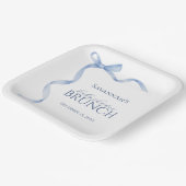 Baby Shower met Blauwe Strik Papieren Bordje (Gebogen)