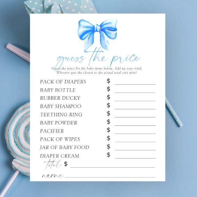 Baby shower met blauwe strik - Raad de prijs spel (Creator heeft geüpload)