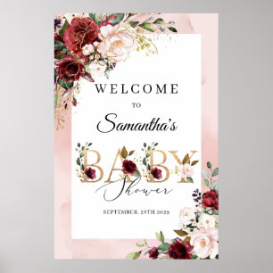 Baby shower met bloem en guldenbloem poster