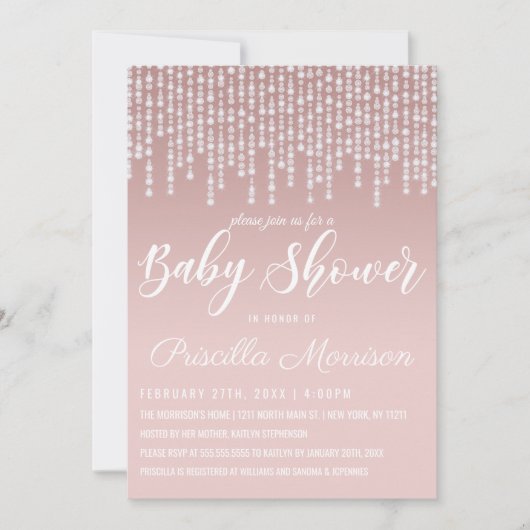 Baby shower met Blush Pink Hanging Diamond Lights Kaart (Voorkant)