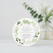 Baby shower met botanisch groen leder kaart (Staand voorkant)