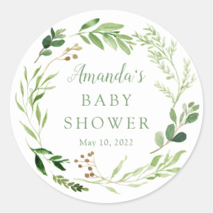 Baby shower met botanisch groen leder ronde sticker