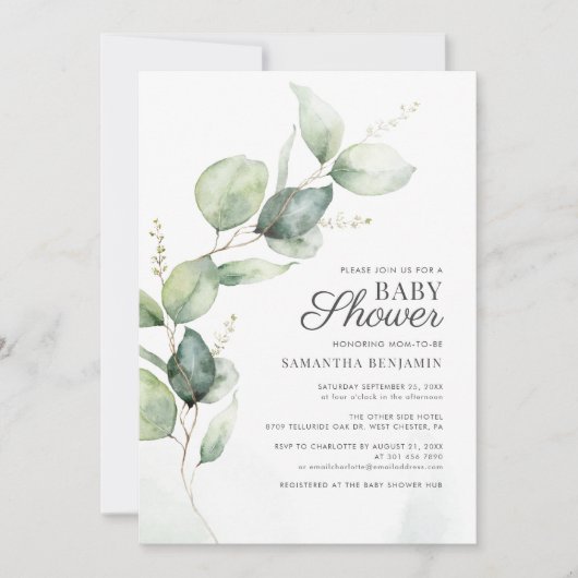 Baby shower met botanische Eucalyptusgriep Kaart (Voorkant)