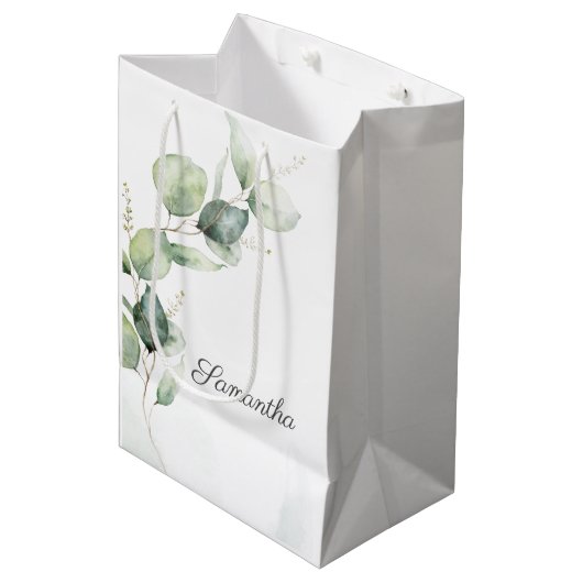Baby shower met botanische Eucalyptusgriep Medium Cadeauzakje (Voorkant Gekanteld)