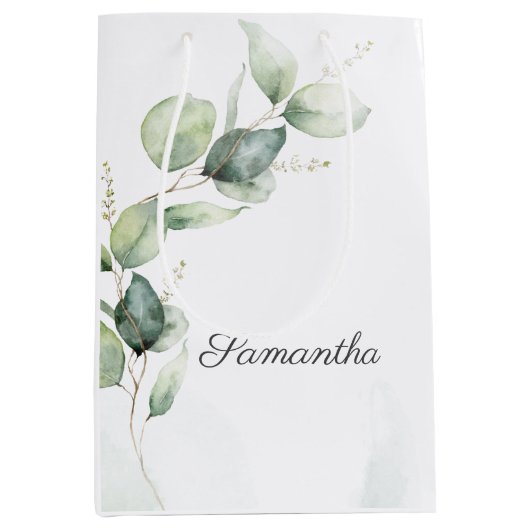 Baby shower met botanische Eucalyptusgriep Medium Cadeauzakje (Voorkant)