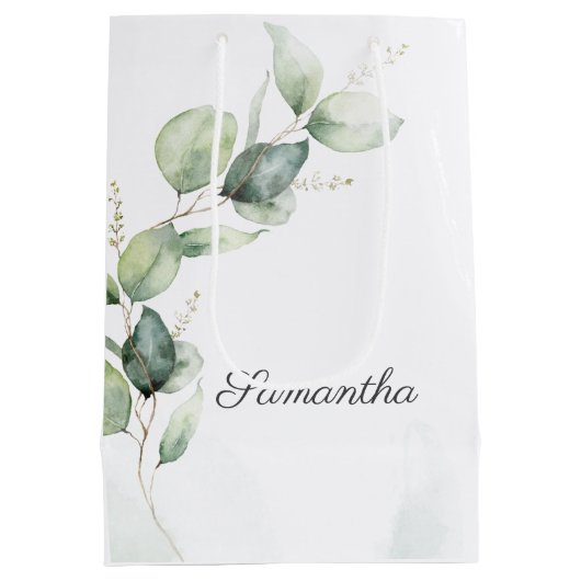 Baby shower met botanische Eucalyptusgriep Medium Cadeauzakje (Achterkant)
