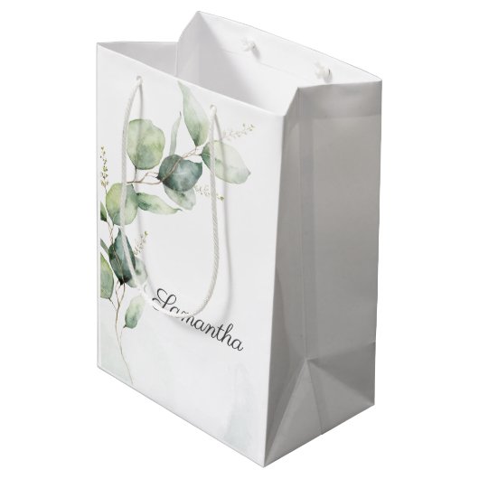 Baby shower met botanische Eucalyptusgriep Medium Cadeauzakje (Achterkant Gekanteld)