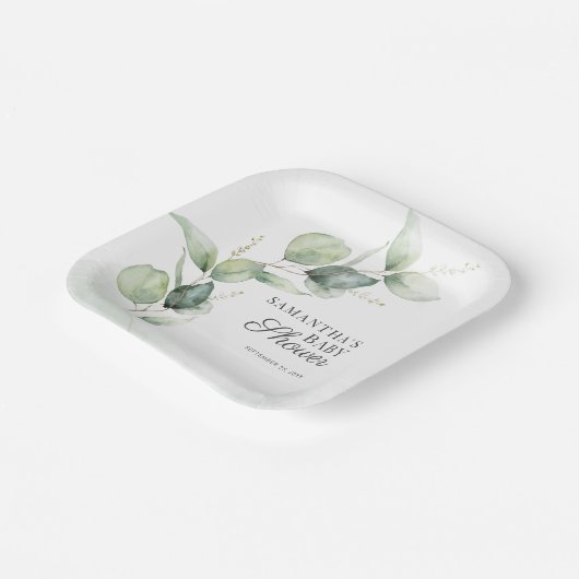 Baby shower met botanische Eucalyptusgriep Papieren Bordje (Gebogen)