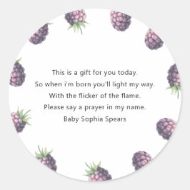 Baby shower met bramen - Etiket voor gebedskaars