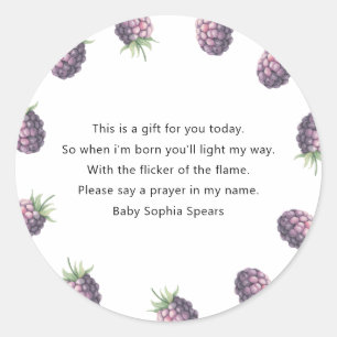 Baby shower met bramen - Etiket voor gebedskaars