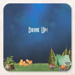 Baby shower met campingthema kartonnen onderzetters