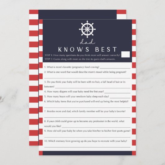 Baby shower met coden Papa kent best game Nautical Kaart (Voorkant / Achterkant)