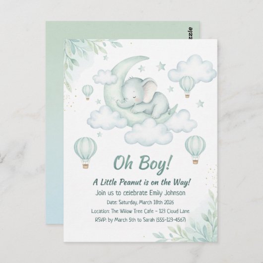 Baby shower met de Sleeping Baby Elephant Briefkaart (Voorkant / Achterkant)