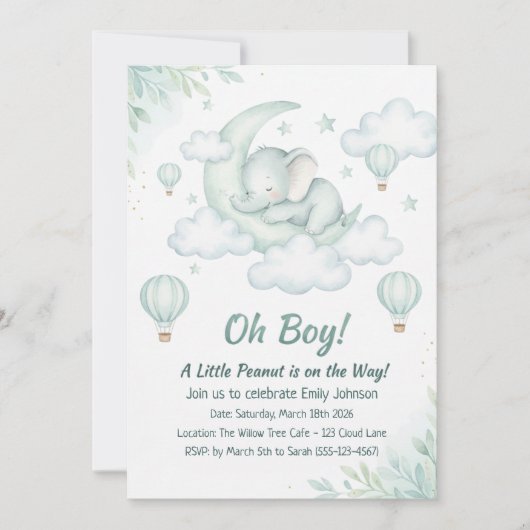 Baby shower met de Sleeping Baby Elephant Kaart (Voorkant)