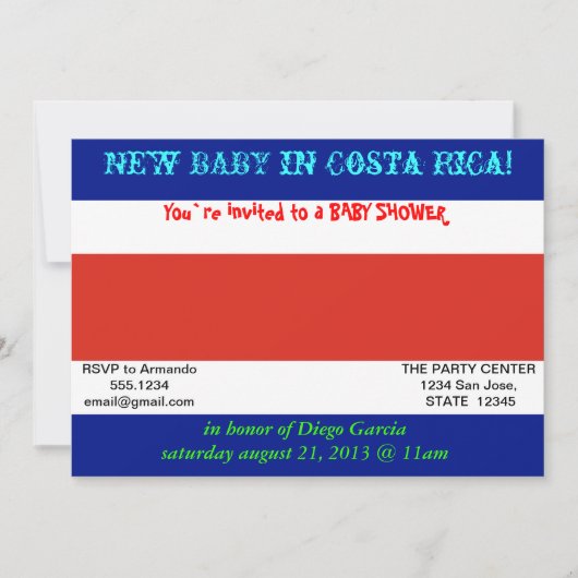Baby shower met de vlag van Costa Rica Kaart (Voorkant)