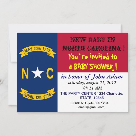 Baby shower met de vlag van North Carolina Kaart (Voorkant)