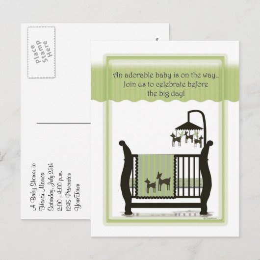 Baby shower met Deer Invitation Briefkaart (Voorkant / Achterkant)