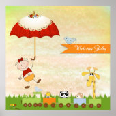 Baby shower met dieren en paraplu poster (Voorkant)