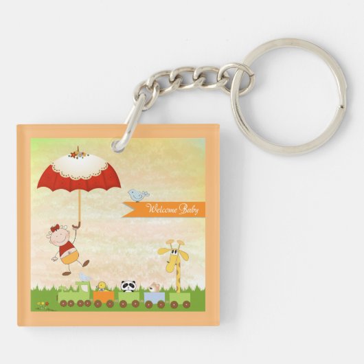Baby shower met dieren en paraplu sleutelhanger (Achterkant)