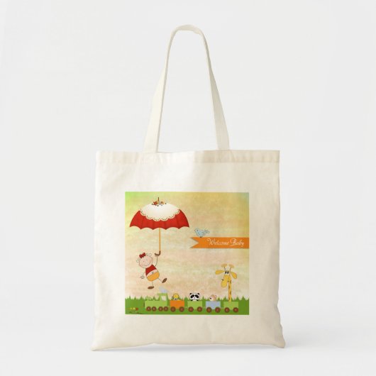 Baby shower met dieren en paraplu tote bag (Voorkant)