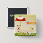 Baby shower met dieren en paraplu vierkante button 5,1 cm (Voorkant /achterkant)