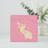 Baby shower met doseerfles roze kaart (Staand voorkant)