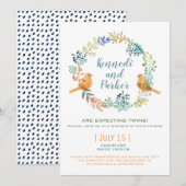 Baby shower met dubbele Baby en bloemen Kaart (Voorkant / Achterkant)