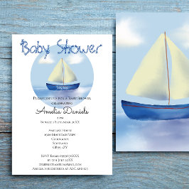 Baby shower met een lieflijk kleine blauwe zeilboo kaart