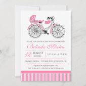 Baby shower met fiets Roze uitnodiging (Voorkant)