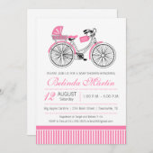 Baby shower met fiets Roze uitnodiging (Voorkant / Achterkant)